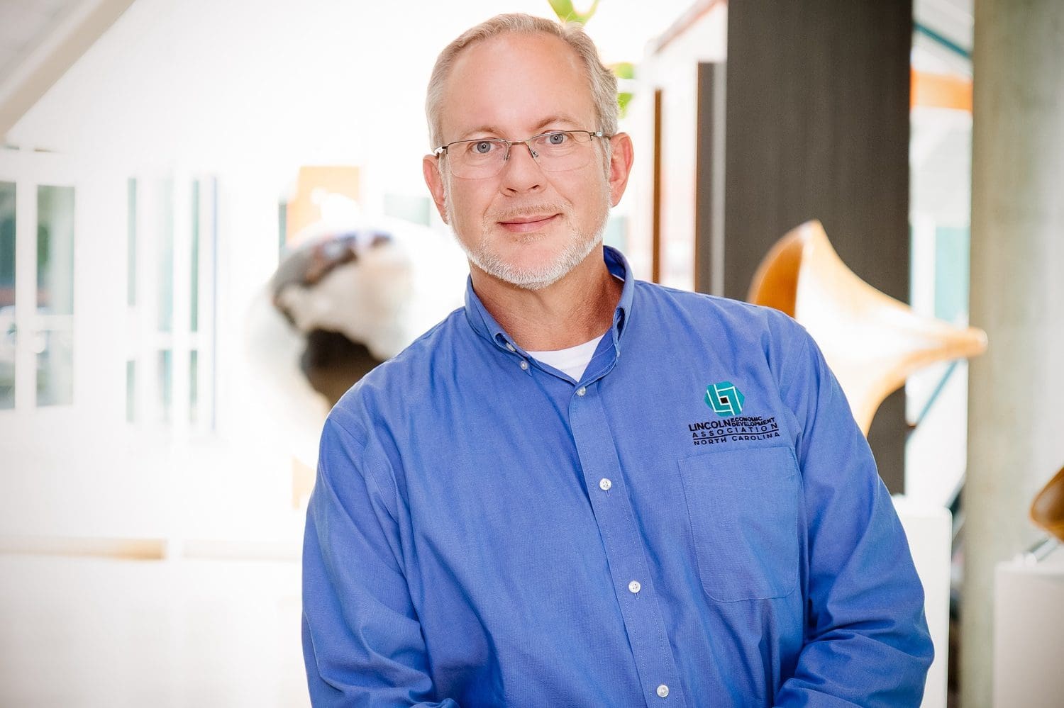 lincoln-county-nc-economic-development-team-headshot-blue-shirt-office